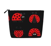 Trousse à maquillage en imitation lin avec imprimé coccinelle - Grande capacité - Indispensable pour les voyages et les voyages d'affaires
