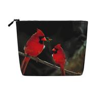 Trousse à maquillage en imitation lin avec imprimé faune et oiseaux rouges - Grande capacité - Pour voyage et voyage d'affaires