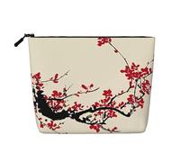 Trousse à maquillage en imitation lin avec imprimé floral japonais et fleur de cerisier - Grande capacité - Essentiel pour voyage et voyage d'affaires