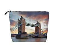 Trousse à maquillage en imitation lin avec imprimé Old Tower Bridge de Londres, grande capacité, essentiel pour les voyages et les voyages d'affaires