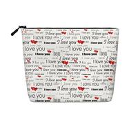 Trousse à maquillage en imitation lin avec inscription « I Love You » avec des mots avec cœurs imprimés, grande capacité, essentiel pour les voyages et les voyages d'affaires