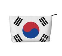 Trousse à maquillage en velours côtelé avec motif drapeau de la République de Corée - Grande capacité - Sac de rangement tendance et imperméable pour articles de toilette, Noir , Taille unique