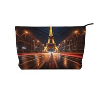Trousse à maquillage en velours côtelé avec motif Tour Eiffel, sac de rangement tendance et imperméable pour articles de toilette, Noir , Taille unique