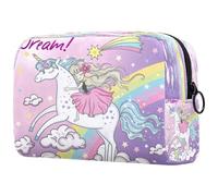Trousse à maquillage Fairy on Unicorn pour femme, trousse de toilette de voyage, grande trousse de maquillage pratique avec fermeture éclair, multicolore, 18.5x7.5x13cm/7.3x3x5.1in, Trousse de
