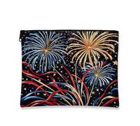 Trousse à maquillage Fireworks - Motif horizon patriotique - Pochette de voyage à fermeture éclair pour femme - Petit organisateur portable en toile - Trousse de toilette pour le Nouvel An