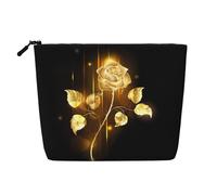 Trousse à maquillage monocouche en faux lin avec imprimé rose doré et grande capacité pour les voyages et les voyages d'affaires