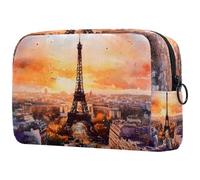 Trousse à maquillage Paris City Tour Eiffel pour femme, trousse de toilette de voyage, grande pochette de maquillage pratique avec fermeture éclair, multicolore, 18.5x7.5x13cm/7.3x3x5.1in, Trousse de