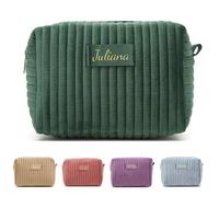 Trousse À Maquillage Personnalisée pour Femmes, Trousses À Cosmétiques en Velours Personnalisées pour Le Voyage, Pochette De Rangement Pliable Et Portable pour Articles De Toilette(Green)