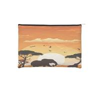 Trousse à maquillage réutilisable en papier imperméable et légère pour voyage, école et usage quotidien Motif éléphant et girafe au coucher du soleil Pour femmes, étudiants, écologistes, Noir , Taille