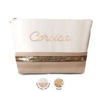 Trousse à maquillage toile sequins 'Corsica' ivoire beige - 24x17 cm [A2136]