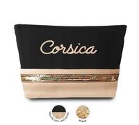 Trousse à maquillage toile sequins 'Corsica' noir beige - 24x17 cm [A2135]