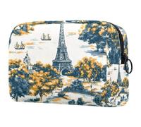 Trousse à maquillage Tour Eiffel City Trees pour femme, trousse de toilette de voyage, grande pochette de maquillage pratique avec fermeture éclair, multicolore, 18.5x7.5x13cm/7.3x3x5.1in, Trousse de