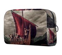Trousse à maquillage Vikings en forme de voilier pour femme, trousse de toilette de voyage, grande pochette de maquillage pratique avec fermeture éclair, multicolore, 18.5x7.5x13cm/7.3x3x5.1in,