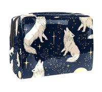 Trousse à maquillage Wolves Howling Shine Stars pour femme, trousse de toilette de voyage, grande trousse de maquillage en PVC pratique avec fermeture éclair, multicolore, 18.5x7.5x13cm/7.3x3x5.1in