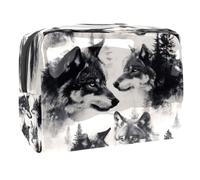 Trousse à maquillage Wolves pour femme, trousse de toilette de voyage, grande trousse de maquillage en PVC pratique avec fermeture éclair, multicolore, 18.5x7.5x13cm/7.3x3x5.1in, Trousse de toilette