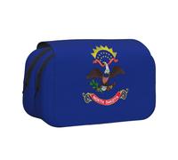 Trousse à stylos à double clapet avec imprimé drapeau du Dakota du Nord, poches zippées, grande capacité pour fournitures artistiques et voyages