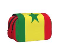 Trousse à stylos double clapet avec imprimé drapeau du Sénégal, poches zippées, grande capacité pour fournitures d'art et voyage