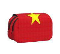 Trousse à stylos double clapet avec imprimé drapeau vietnamien, poches zippées, grande capacité pour fournitures d'art et voyage