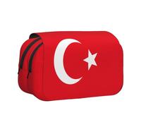 Trousse à stylos double clapet avec motif drapeau de la Turquie, poches zippées, grande capacité pour fournitures artistiques et voyages