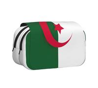 Trousse à stylos double clapet avec motif drapeau de l'Algérie et poches zippées, grande capacité pour fournitures artistiques et voyages