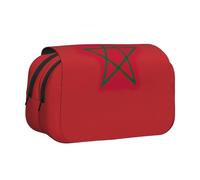 Trousse à stylos double clapet avec motif drapeau du Maroc et poches zippées, grande capacité pour fournitures artistiques et voyages