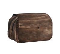 Trousse à stylos double coquillage rustique avec imprimé bois de grange ancienne, poches zippées, grande capacité pour fournitures artistiques et voyages