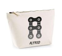 Trousse Alfred Lettre Chaine Mécanique | Pochette Toilette Maquillage | Idée Cadeau Prénom Motard Biker Mob Anniversaire Oncle Parrain Beau Papa Collègue Départ Retraite Noël