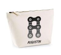 Trousse Augustin Lettre Chaine Mécanique | Pochette Toilette Maquillage | Idée Cadeau Prénom Motard Biker Mob Anniversaire Oncle Parrain Beau Papa Collègue Départ Retraite Noël