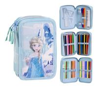 CERDÁ – Trousse scolaire triple La Reine des Neiges 12,5x6,5x19,5 cm Or, accessoires inclus