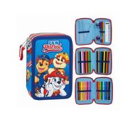 Trousse avec Accessoires Pat' Patrouille pour garçons et Filles - Trousse Scolaire Double Fermeture éclair Bleue avec Set Papeterie (Crayons, marqueurs, règle), Licence Officielle, Retour au collège