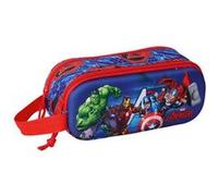 SAFTA Avengers 3D - Trousse Double 3D, Trousse pour Enfant, idéale pour Les Enfants d'âge Scolaire, Confortable et Polyvalente, qualité et résistance, 21 x 6 x 8 cm, Bleu foncé/Rouge, M, Décontracté