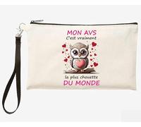 Trousse AVS - Sac ou Pochette Cadeau pour Assistante de Vie Scolaire - Motif Chouette Mignonne avec Cœur - Message « Mon AVS c’est vraiment la plus chouette du monde » - Idée Cadeau Fin d’Année