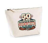 Trousse Beige 50 Ans, Ce n'est Pas du Ventre, C'est Le Garage de Mes Abdos | Trousse de Toilette Coton 3 L Zip Métal Fond Plat | Maquillage École Câbles | Idée Cadeau Rentrée Noël