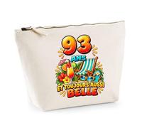 Trousse Beige 93 Ans et Toujours Aussi Belle | Trousse de Toilette Coton 3 L Zip Métal Fond Plat | Maquillage École Câbles | Idée Cadeau Rentrée Noël