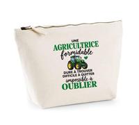 Trousse Beige Agriculture Formidable | Trousse de Toilette Coton 3 L Zip Métal Fond Plat | Maquillage École Câbles | Idée Cadeau Agricultrice Rentrée Noël