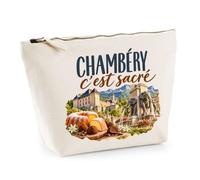 Trousse Beige Chambéry C'est sacré | Trousse de Toilette Coton 3 L Zip Métal Fond Plat | Maquillage École Câbles | Idée Cadeau Souvenir Ville Rentrée Noël