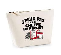 Trousse Beige Cheffe de Projet J'peux Pas | Trousse de Toilette Coton 3 L Zip Métal Fond Plat | Maquillage École Câbles | Idée Cadeau Manager Manageuse Rentrée Noël