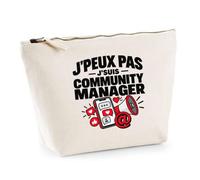 Trousse Beige Community Manager J'peux Pas | Trousse de Toilette Coton 3 L Zip Métal Fond Plat | Maquillage École Câbles | Idée Cadeau Rentrée Noël