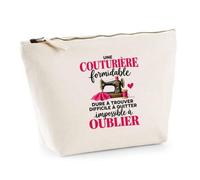 Trousse Beige Couturière Formidable | Trousse de Toilette Coton 3 L Zip Métal Fond Plat | Maquillage École Câbles | Idée Cadeau Couture Rentrée Noël