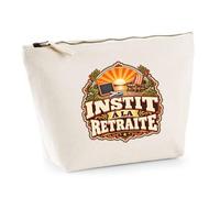 Trousse Beige Instit à la Retraite | Trousse de Toilette Coton 3 L Zip Métal Fond Plat | Maquillage École Câbles | Idée Cadeau Rentrée Noël
