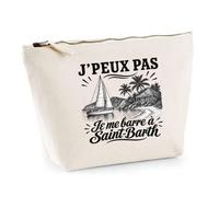 Trousse Beige J’Peux Pas Je me Barre à Saint-Barth | Trousse de Toilette en Coton 3 L avec Zip Métal et Fond Plat | Maquillage École Câbles | Cadeau Voyageur Anniversaire