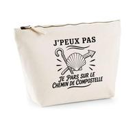 Trousse Beige J’Peux Pas Je pars sur Le Chemin de Compostelle | Trousse de Toilette en Coton 3 L avec Zip Métal et Fond Plat | Maquillage École Câbles | Cadeau Pèlerin Anniversaire