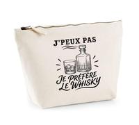 Trousse Beige J’Peux Pas Je préfère Le Whisky J'peux Pas Minimaliste | Trousse de Toilette en Coton 3 L avec Zip Métal et Fond Plat | Maquillage École Câbles | Cadeau Anniversaire