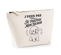 Trousse Beige J’Peux Pas Je préfère Mon Bichon J'peux Pas Minimaliste | Trousse de Toilette en Coton 3 L avec Zip Métal et Fond Plat | Maquillage École Câbles | Cadeau Anniversaire
