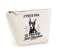 Trousse Beige J’Peux Pas Je préfère Mon Doberman J'peux Pas Minimaliste | Trousse de Toilette en Coton 3 L avec Zip Métal et Fond Plat | Maquillage École Câbles | Cadeau Anniversaire