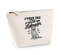 Trousse Beige J’Peux Pas Je préfère Mon Labrador J'peux Pas Minimaliste | Trousse de Toilette en Coton 3 L avec Zip Métal et Fond Plat | Maquillage École Câbles | Cadeau Anniversaire