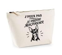 Trousse Beige J’Peux Pas Je préfère Mon Pinscher J'peux Pas Minimaliste | Trousse de Toilette en Coton 3 L avec Zip Métal et Fond Plat | Maquillage École Câbles | Cadeau Anniversaire