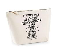 Trousse Beige J’Peux Pas Je préfère Mon Schnauzer J'peux Pas Minimaliste | Trousse de Toilette en Coton 3 L avec Zip Métal et Fond Plat | Maquillage École Câbles | Cadeau Anniversaire