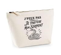 Trousse Beige J’Peux Pas Je préfère Mon Serpent | Trousse de Toilette en Coton 3 L avec Zip Métal et Fond Plat | Maquillage École Câbles | Cadeau Anniversaire