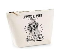 Trousse Beige J’Peux Pas Je préfère Mon Setter J'peux Pas Minimaliste | Trousse de Toilette en Coton 3 L avec Zip Métal et Fond Plat | Maquillage École Câbles | Cadeau Anniversaire
